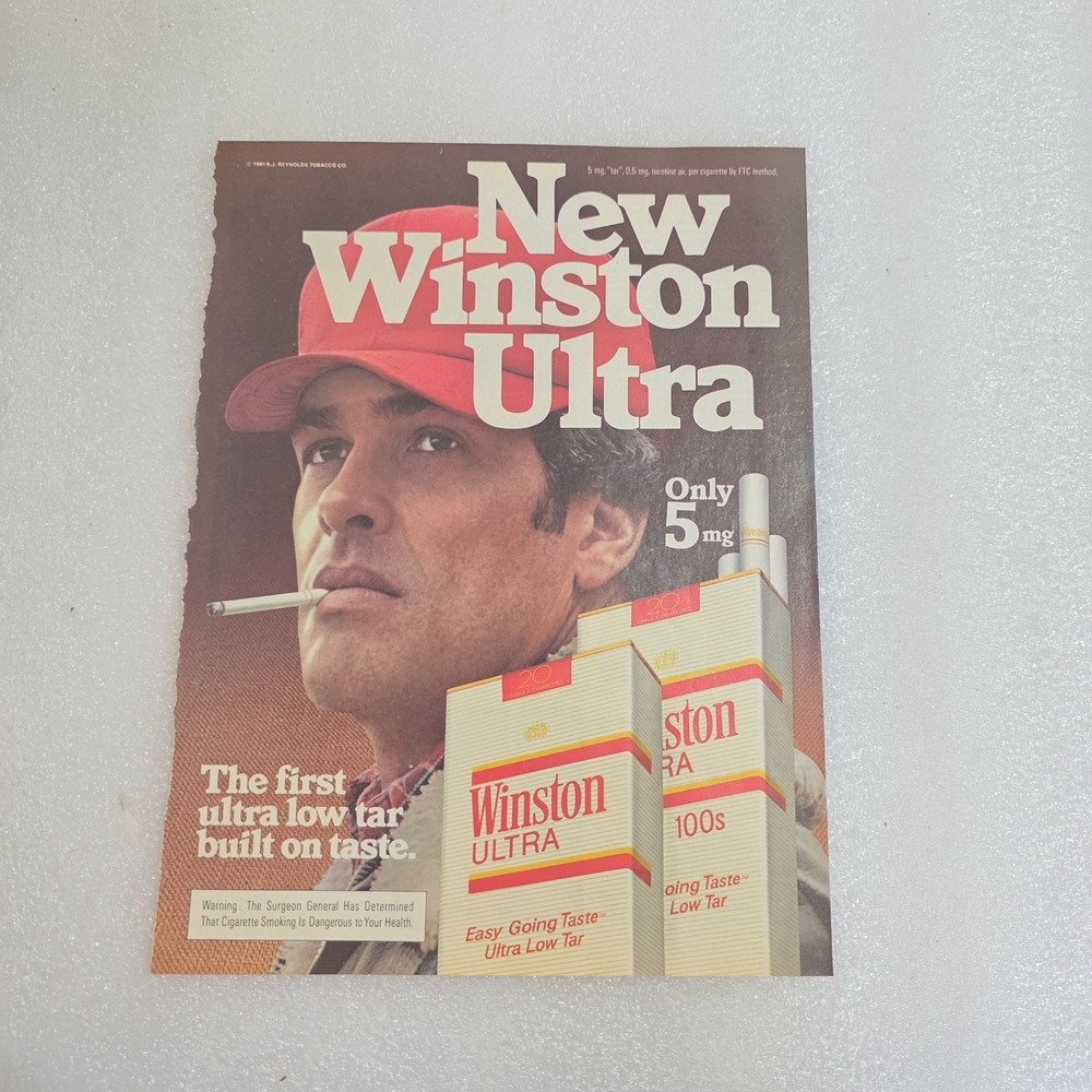 Vintage Print Ad Winston Ultra cigarettes built on taste color 8x10.5 1981